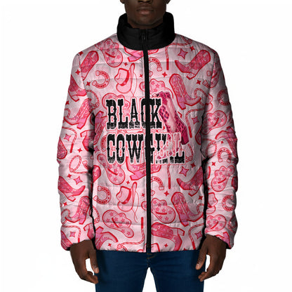 Black Cowgirl Padded Jacket Boots And Bling - Pink Leopard Western Diva Melanin
