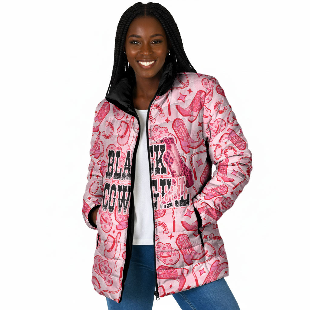 Black Cowgirl Padded Jacket Boots And Bling - Pink Leopard Western Diva Melanin