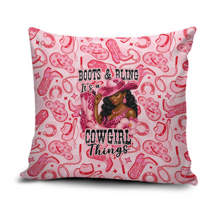 Black Cowgirl Pillow Cover Boots And Bling - Pink Leopard Western Diva Melanin