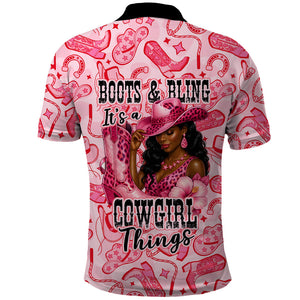 Black Cowgirl Polo Shirt Boots And Bling - Pink Leopard Western Diva Melanin