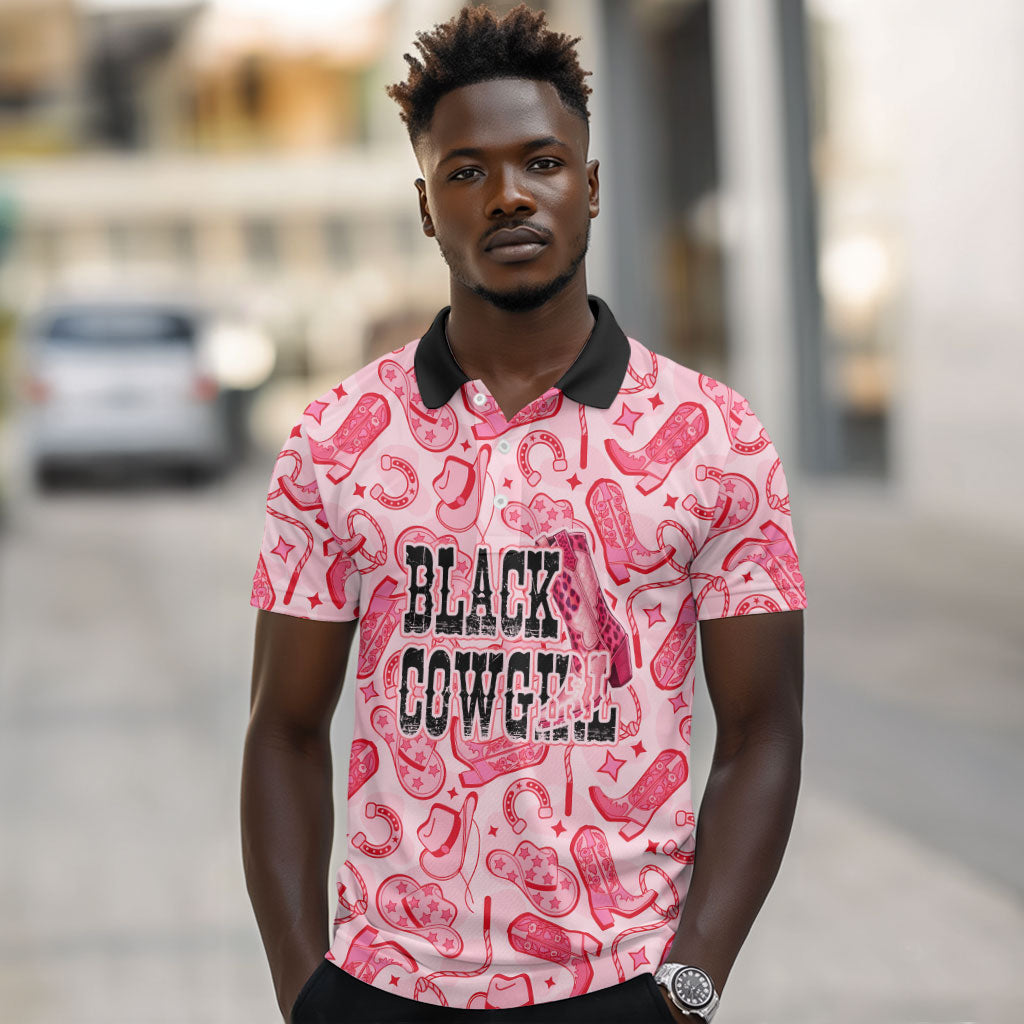 Black Cowgirl Polo Shirt Boots And Bling - Pink Leopard Western Diva Melanin