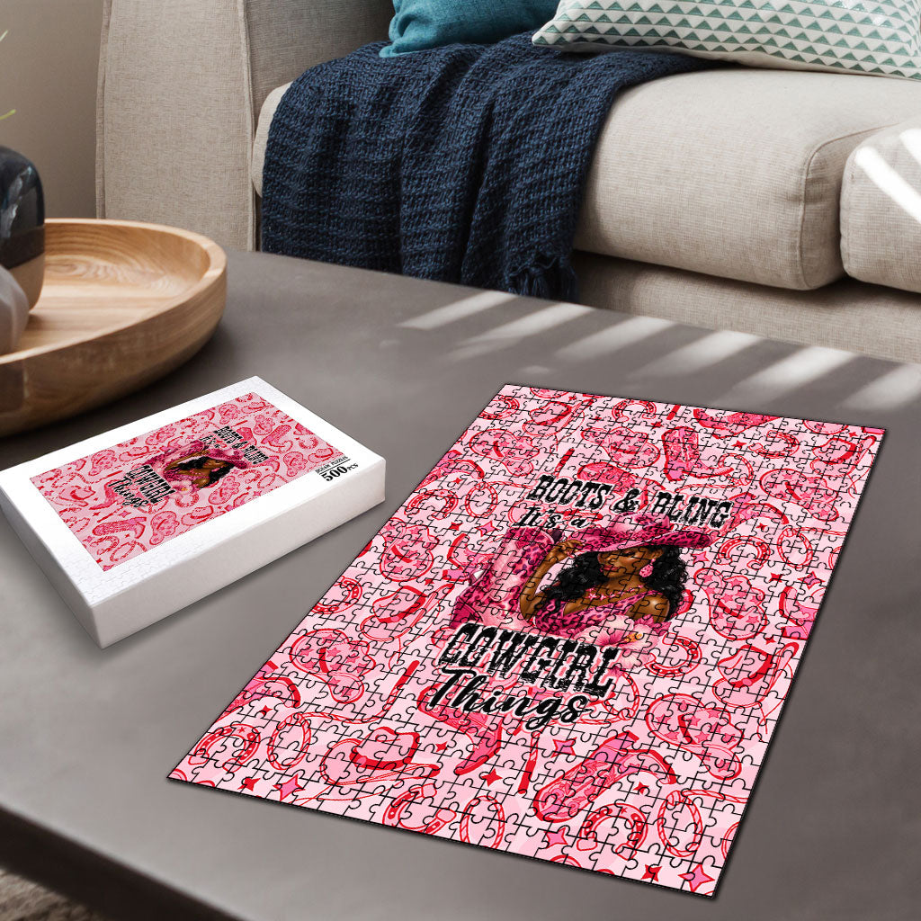 Black Cowgirl Puzzle Boots And Bling - Pink Leopard Western Diva Melanin