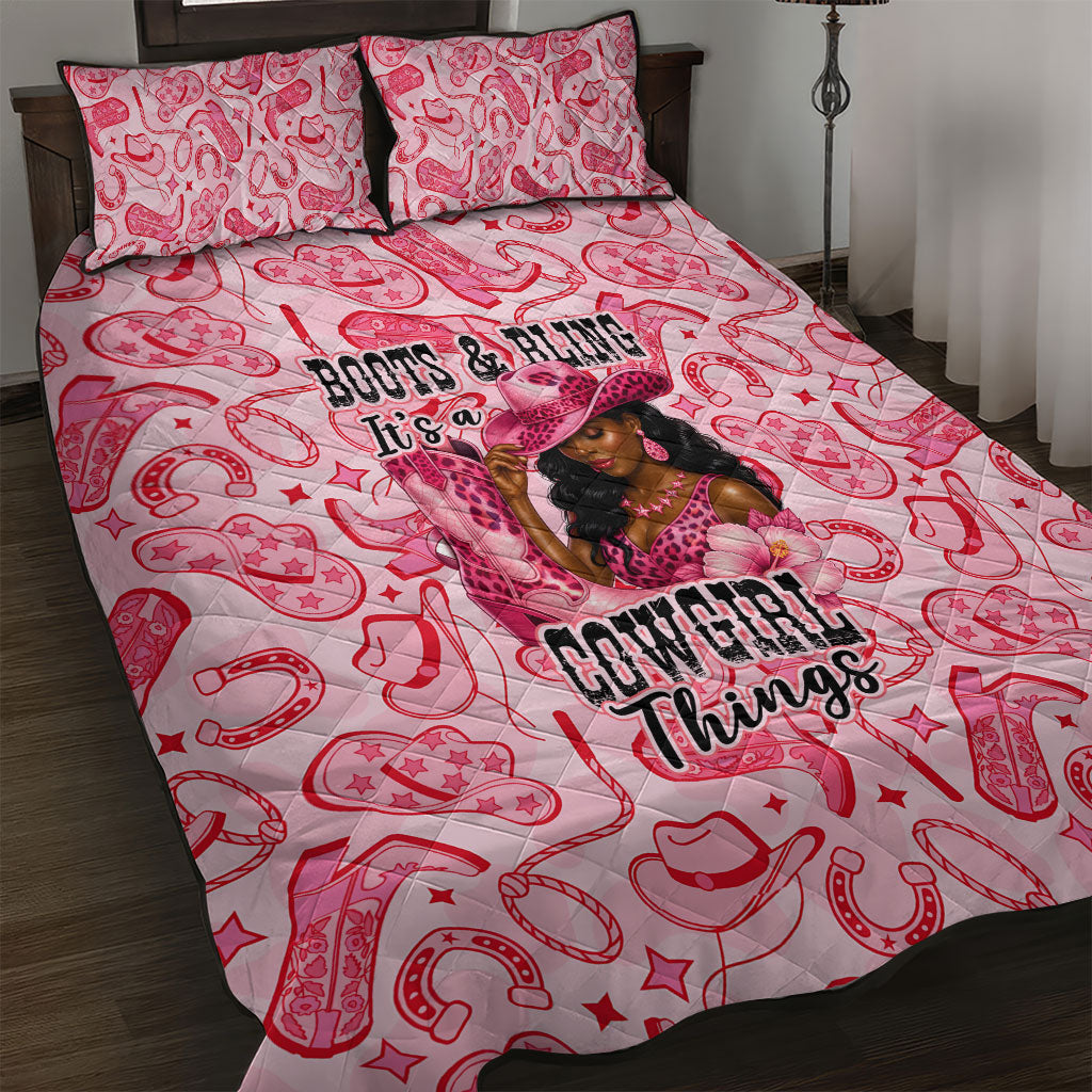 Black Cowgirl Quilt Bed Set Boots And Bling - Pink Leopard Western Diva Melanin