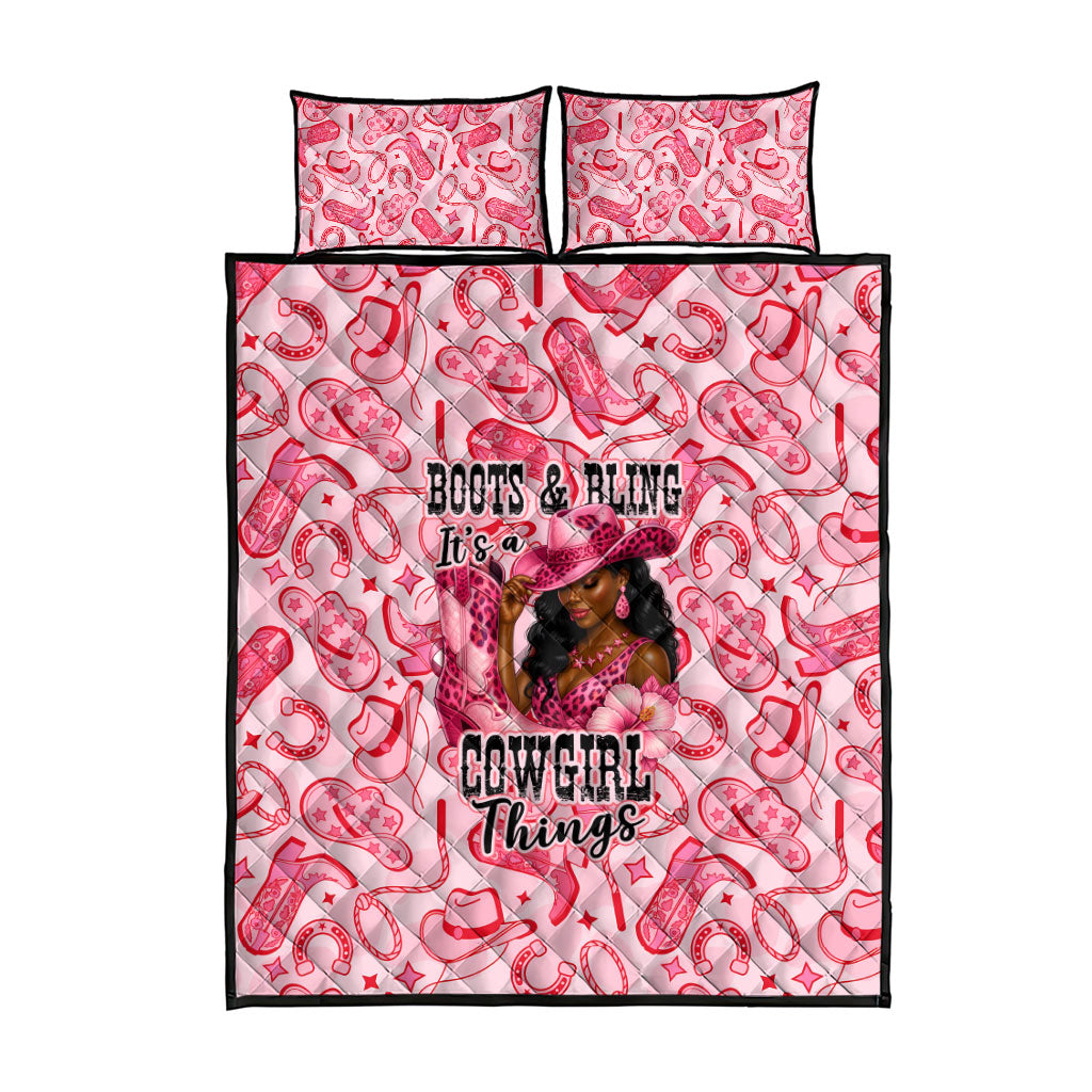 Black Cowgirl Quilt Bed Set Boots And Bling - Pink Leopard Western Diva Melanin