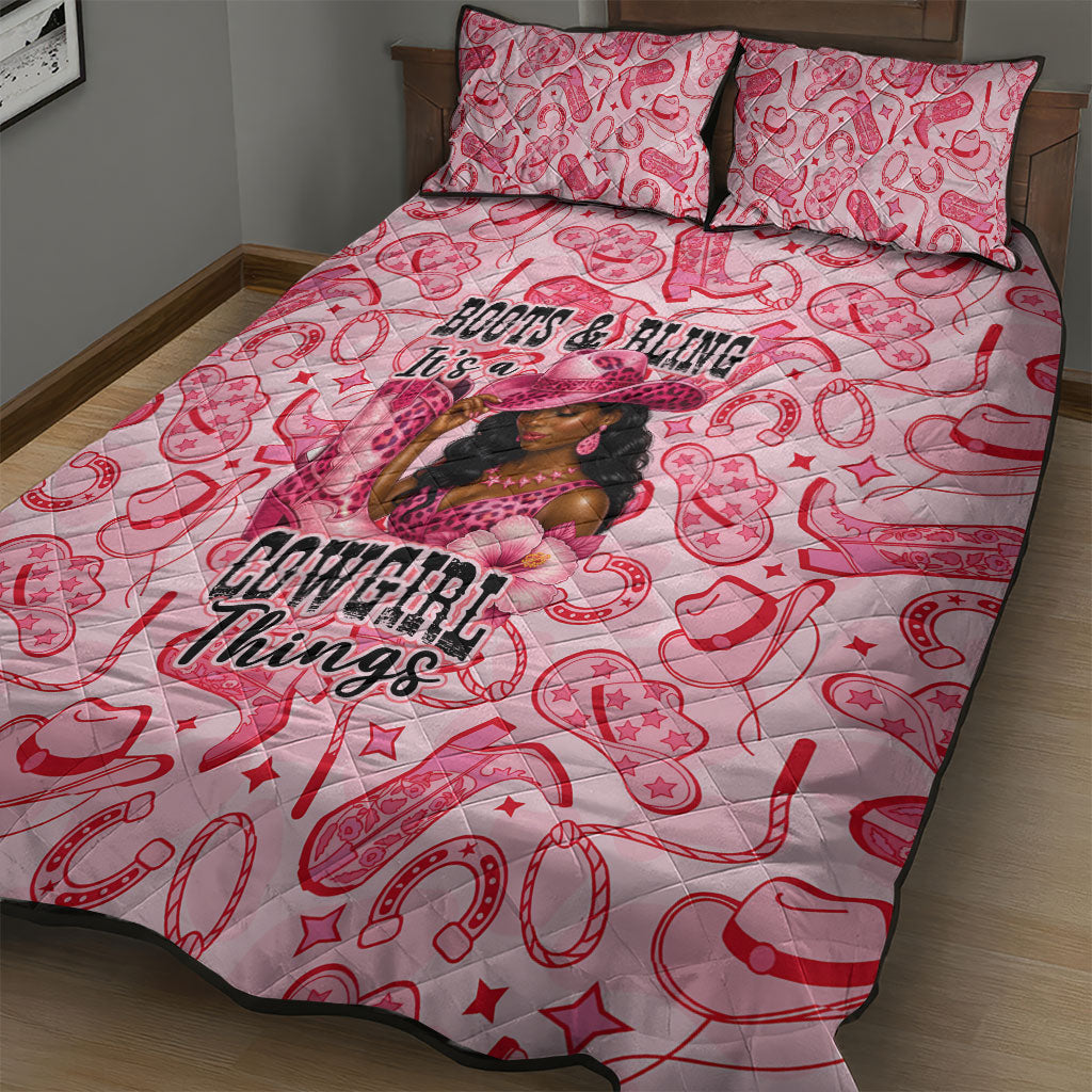 Black Cowgirl Quilt Bed Set Boots And Bling - Pink Leopard Western Diva Melanin