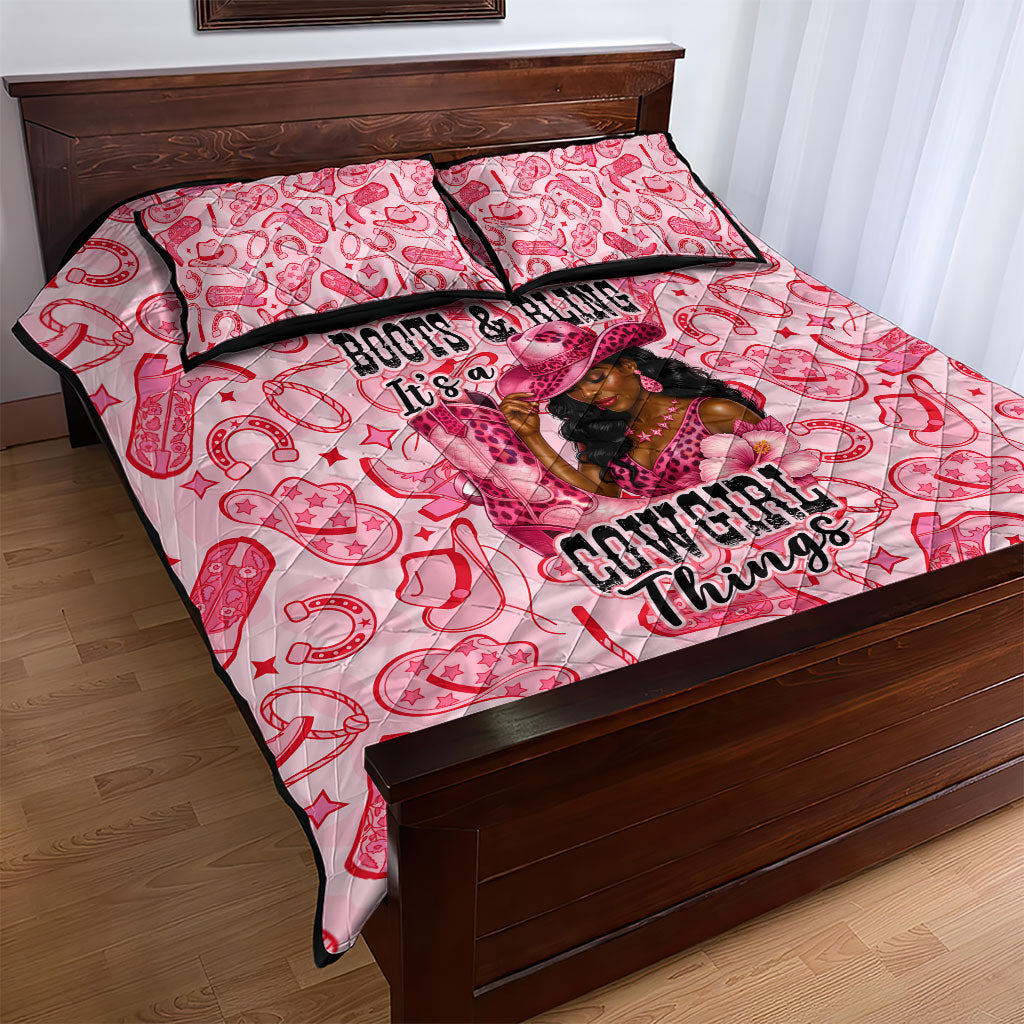 Black Cowgirl Quilt Bed Set Boots And Bling - Pink Leopard Western Diva Melanin