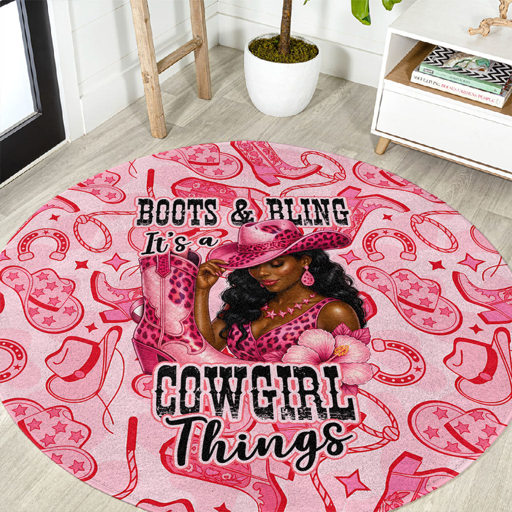 Black Cowgirl Round Carpet Boots And Bling - Pink Leopard Western Diva Melanin