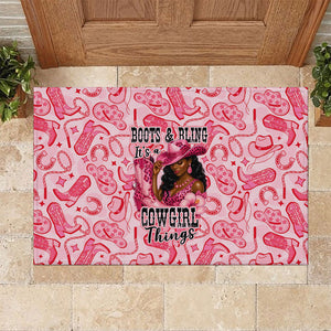 Black Cowgirl Rubber Doormat Boots And Bling - Pink Leopard Western Diva Melanin