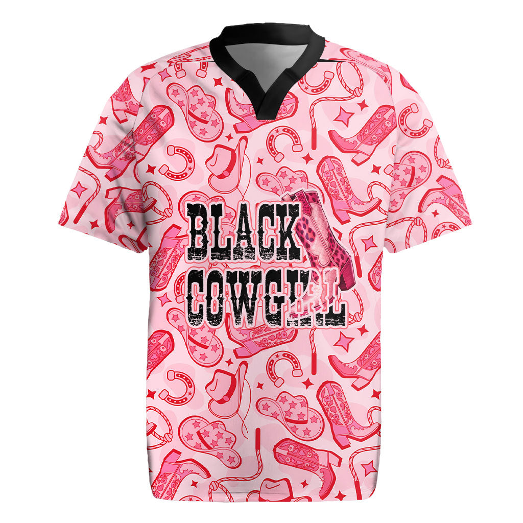 Black Cowgirl Rugby Jersey Boots And Bling - Pink Leopard Western Diva Melanin