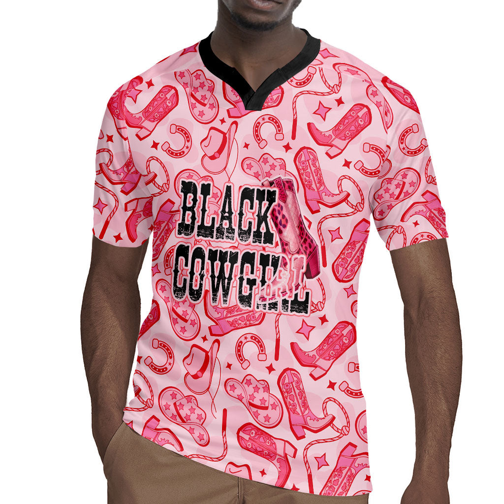 Black Cowgirl Rugby Jersey Boots And Bling - Pink Leopard Western Diva Melanin