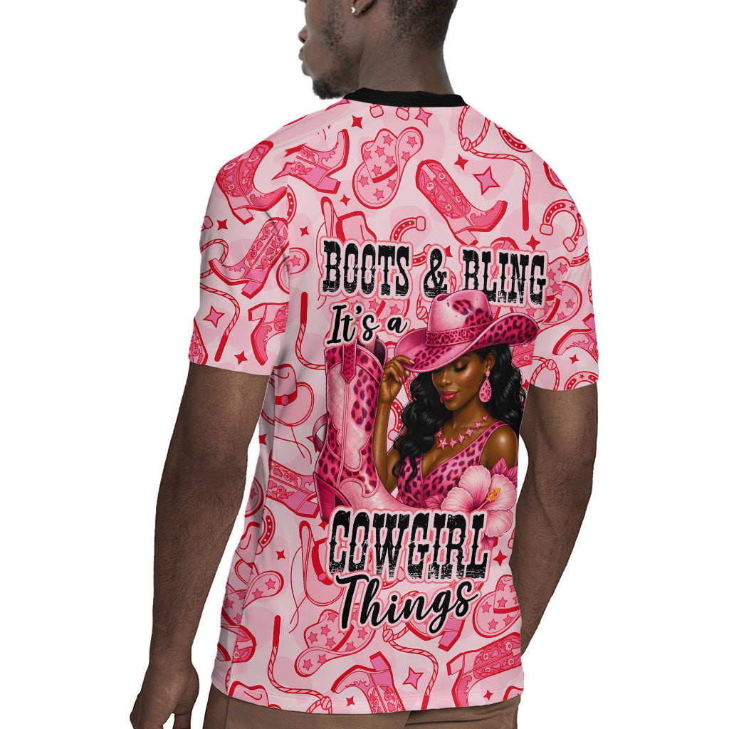 Black Cowgirl Rugby Jersey Boots And Bling - Pink Leopard Western Diva Melanin