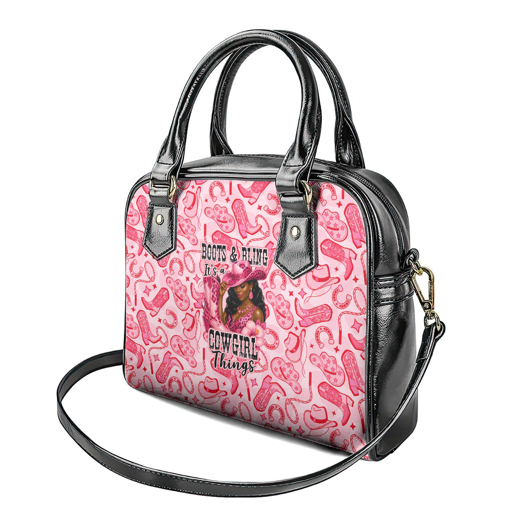 Black Cowgirl Shoulder Handbag Boots And Bling - Pink Leopard Western Diva Melanin