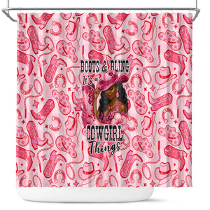 Black Cowgirl Shower Curtain Boots And Bling - Pink Leopard Western Diva Melanin