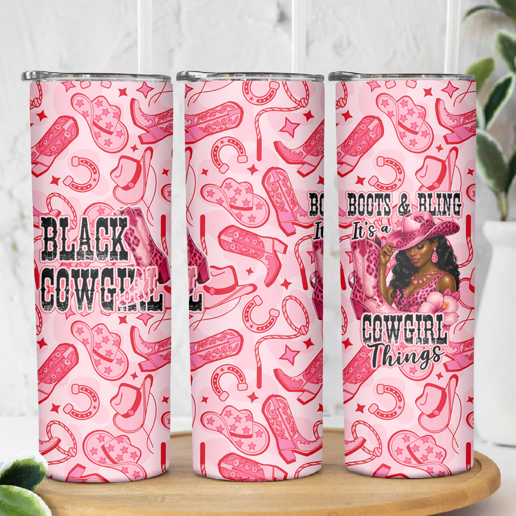 Black Cowgirl Skinny Tumbler Boots And Bling - Pink Leopard Western Diva Melanin