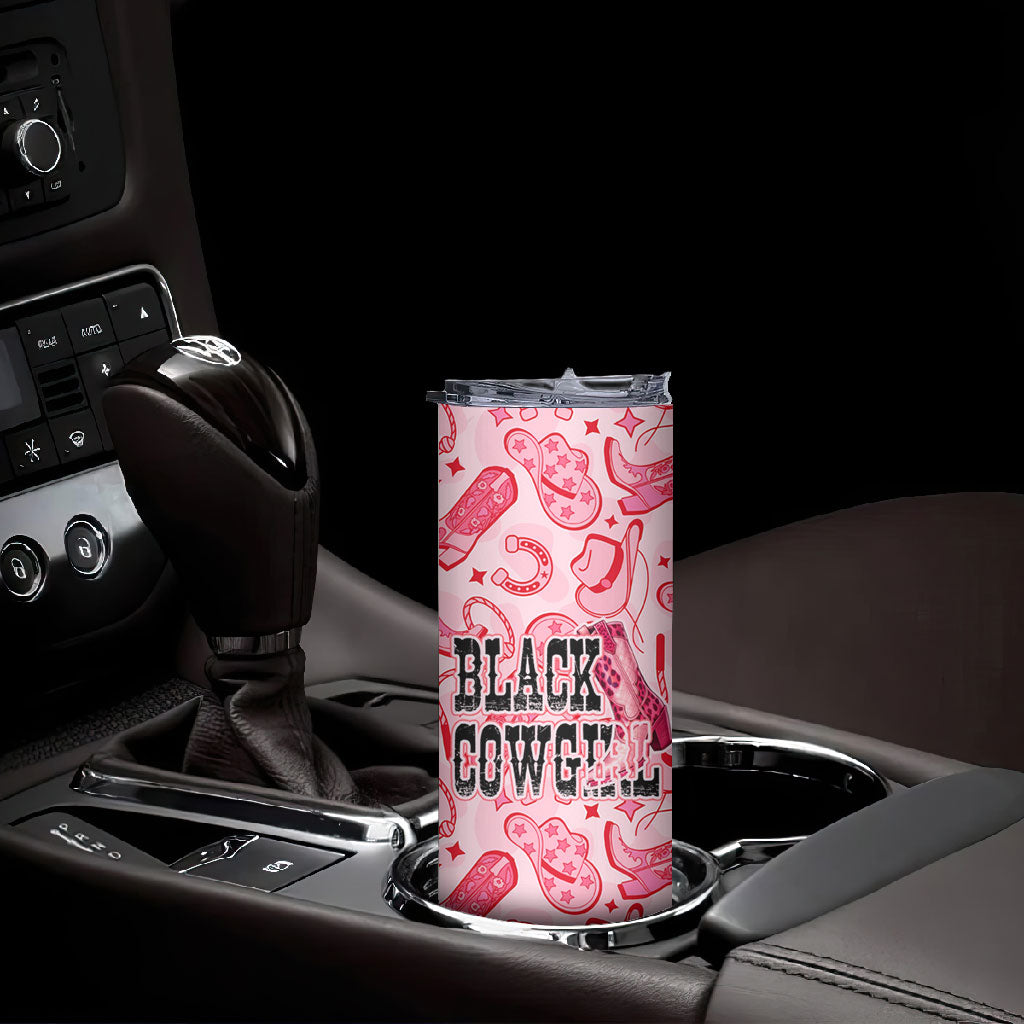 Black Cowgirl Skinny Tumbler Boots And Bling - Pink Leopard Western Diva Melanin