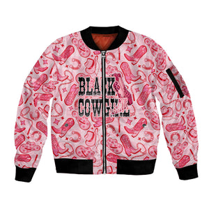 Black Cowgirl Sleeve Zip Bomber Jacket Boots And Bling - Pink Leopard Western Diva Melanin