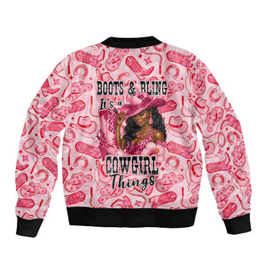 Black Cowgirl Sleeve Zip Bomber Jacket Boots And Bling - Pink Leopard Western Diva Melanin