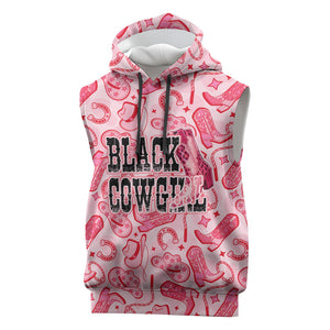 Black Cowgirl Sleeveless Hoodie Boots And Bling - Pink Leopard Western Diva Melanin