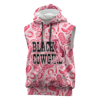 Black Cowgirl Sleeveless Hoodie Boots And Bling - Pink Leopard Western Diva Melanin