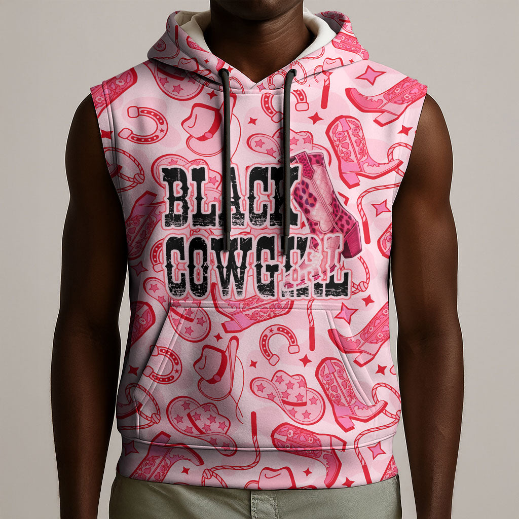 Black Cowgirl Sleeveless Hoodie Boots And Bling - Pink Leopard Western Diva Melanin