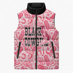 Black Cowgirl Sleeveless Puffer Jacket Boots And Bling - Pink Leopard Western Diva Melanin