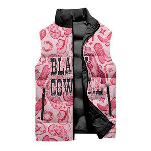 Black Cowgirl Sleeveless Puffer Jacket Boots And Bling - Pink Leopard Western Diva Melanin