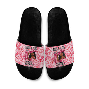 Black Cowgirl Slide Sandals Boots And Bling - Pink Leopard Western Diva Melanin