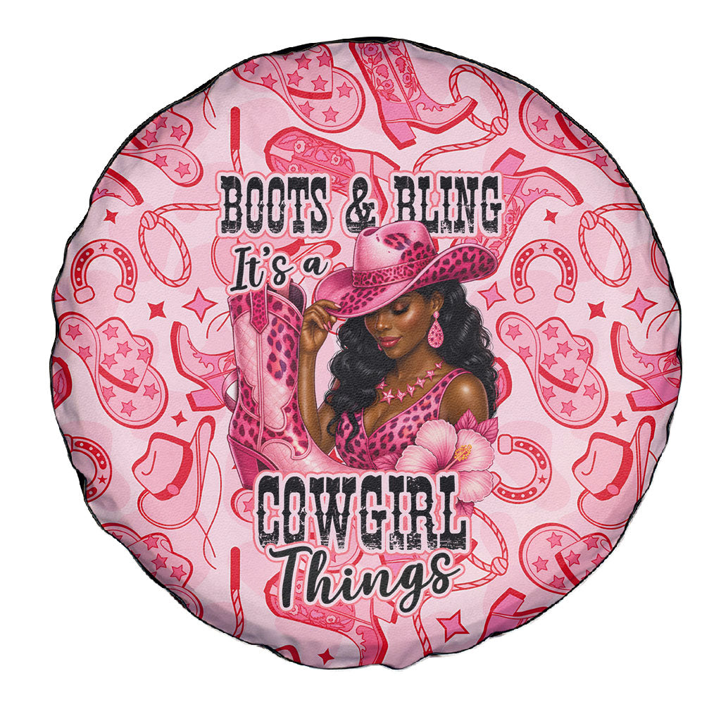 Black Cowgirl Spare Tire Cover Boots And Bling - Pink Leopard Western Diva Melanin