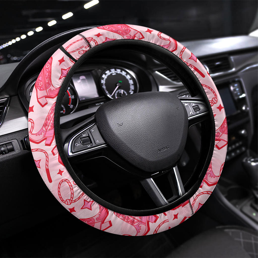 Black Cowgirl Steering Wheel Cover Boots And Bling - Pink Leopard Western Diva Melanin