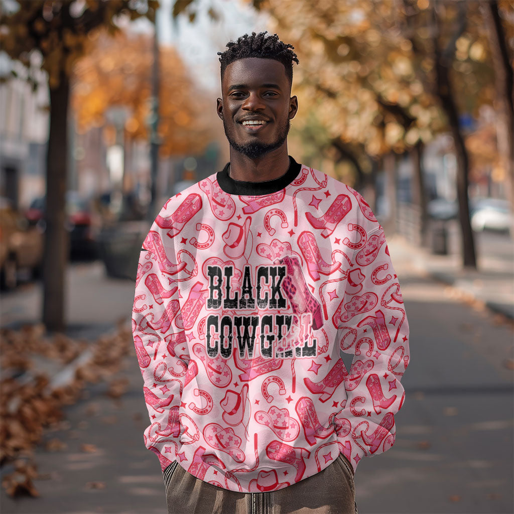 Black Cowgirl Sweatshirt Boots And Bling - Pink Leopard Western Diva Melanin