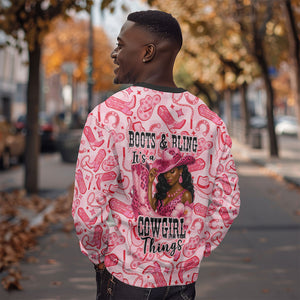 Black Cowgirl Sweatshirt Boots And Bling - Pink Leopard Western Diva Melanin
