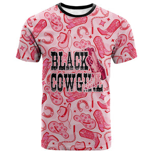 Black Cowgirl T shirt Boots And Bling - Pink Leopard Western Diva Melanin