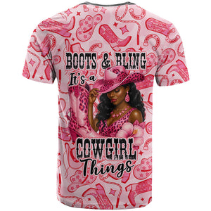 Black Cowgirl T shirt Boots And Bling - Pink Leopard Western Diva Melanin