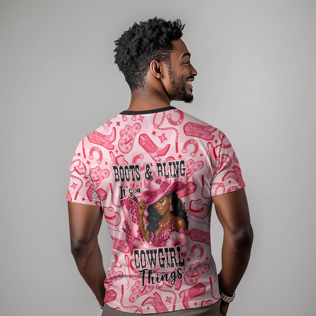 Black Cowgirl T shirt Boots And Bling - Pink Leopard Western Diva Melanin