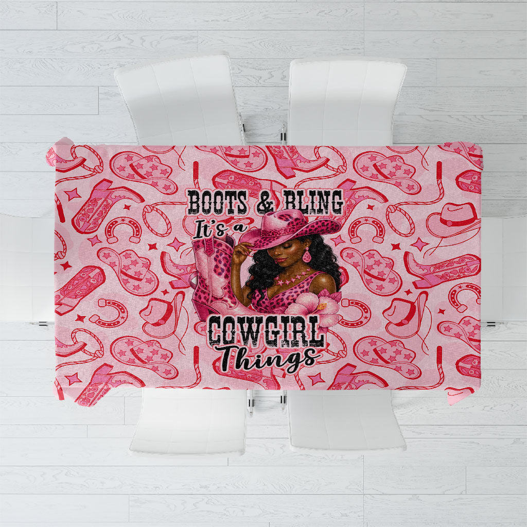Black Cowgirl Tablecloth Boots And Bling - Pink Leopard Western Diva Melanin