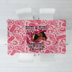 Black Cowgirl Tablecloth Boots And Bling - Pink Leopard Western Diva Melanin
