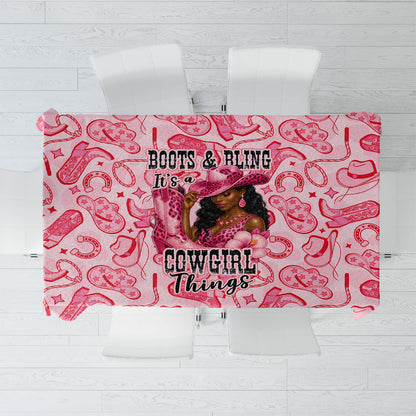 Black Cowgirl Tablecloth Boots And Bling - Pink Leopard Western Diva Melanin