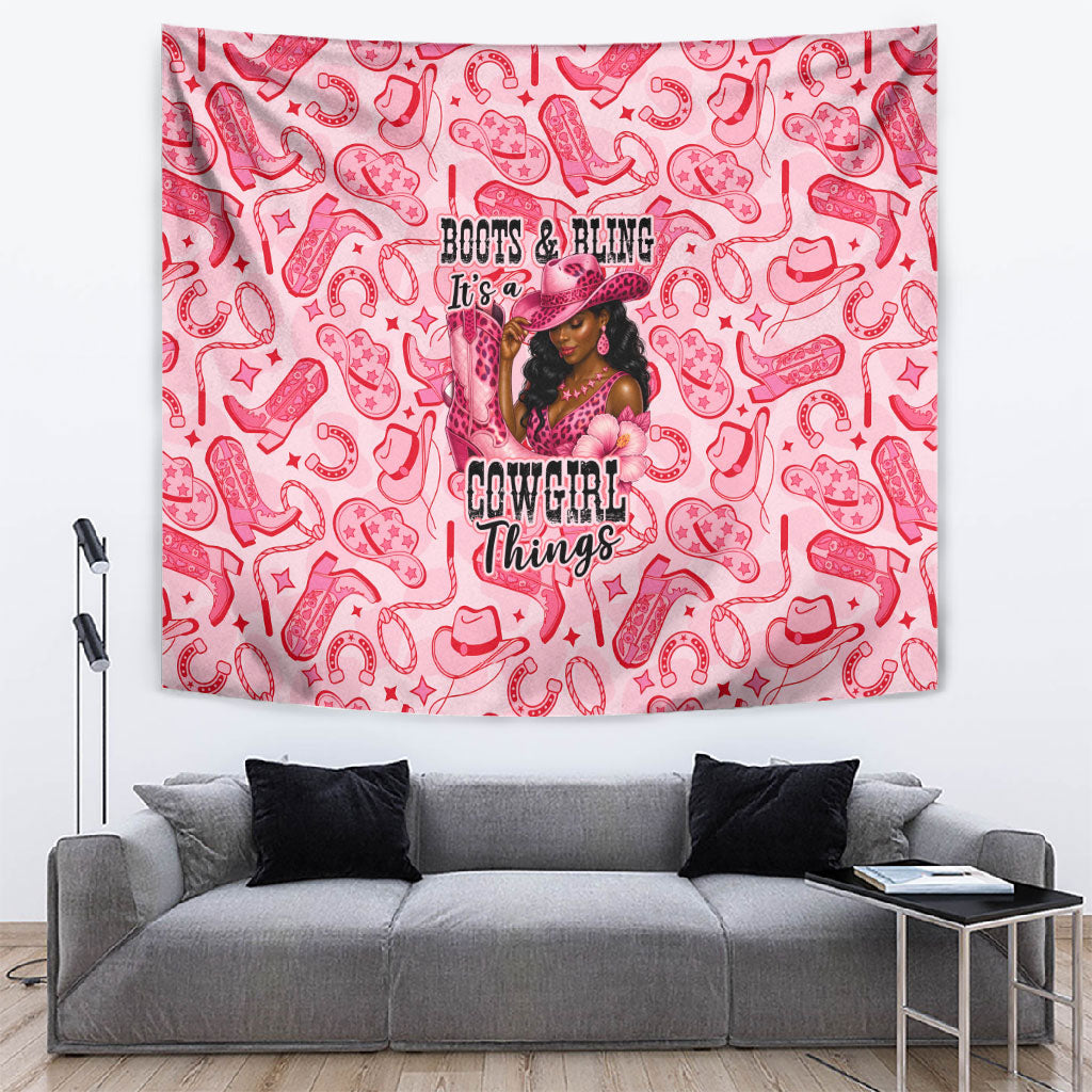 Black Cowgirl Tapestry Boots And Bling - Pink Leopard Western Diva Melanin