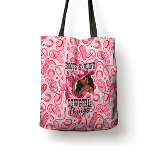 Black Cowgirl Tote Bag Boots And Bling - Pink Leopard Western Diva Melanin