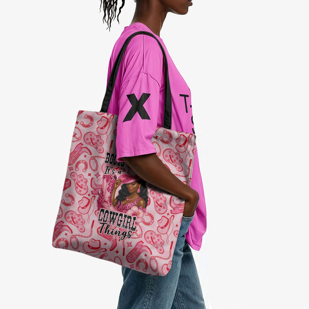 Black Cowgirl Tote Bag Boots And Bling - Pink Leopard Western Diva Melanin