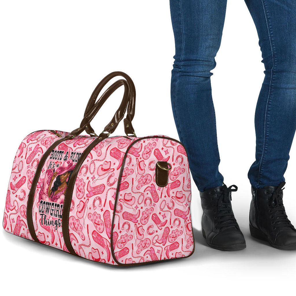 Black Cowgirl Travel Bag Boots And Bling - Pink Leopard Western Diva Melanin