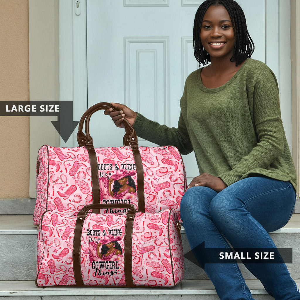 Black Cowgirl Travel Bag Boots And Bling - Pink Leopard Western Diva Melanin