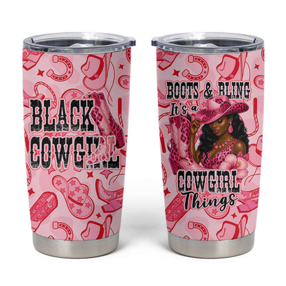 Black Cowgirl Tumbler Cup Boots And Bling - Pink Leopard Western Diva Melanin