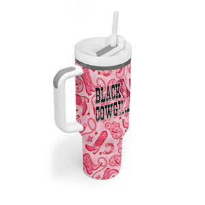 Black Cowgirl Tumbler With Handle Boots And Bling - Pink Leopard Western Diva Melanin