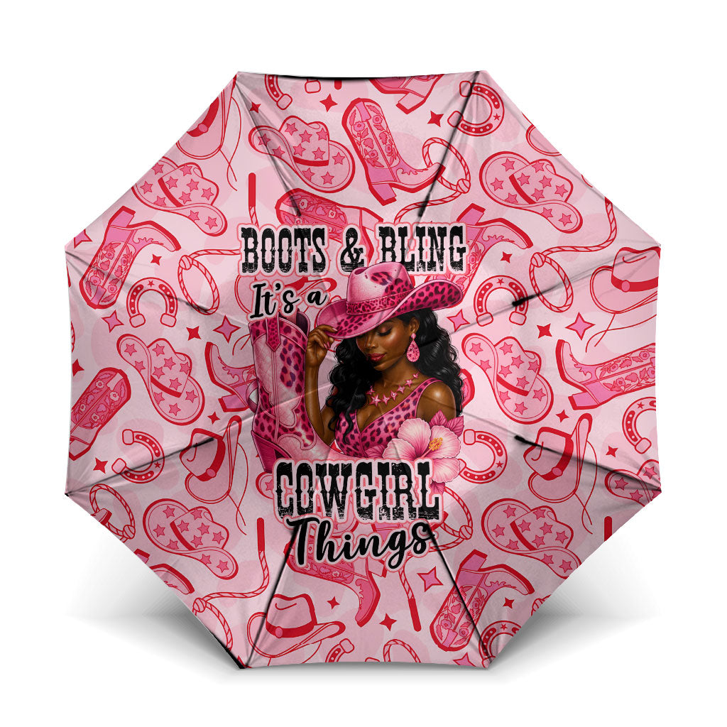 Black Cowgirl Umbrella Boots And Bling - Pink Leopard Western Diva Melanin