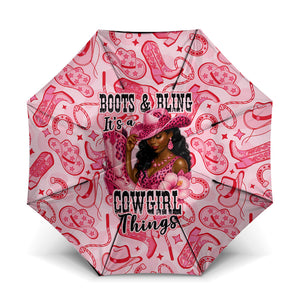 Black Cowgirl Umbrella Boots And Bling - Pink Leopard Western Diva Melanin