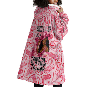 Black Cowgirl Wearable Blanket Hoodie Boots And Bling - Pink Leopard Western Diva Melanin