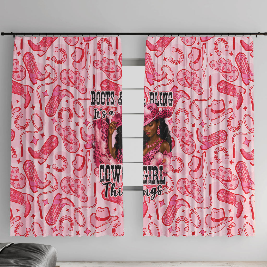 Black Cowgirl Window Curtain Boots And Bling - Pink Leopard Western Diva Melanin