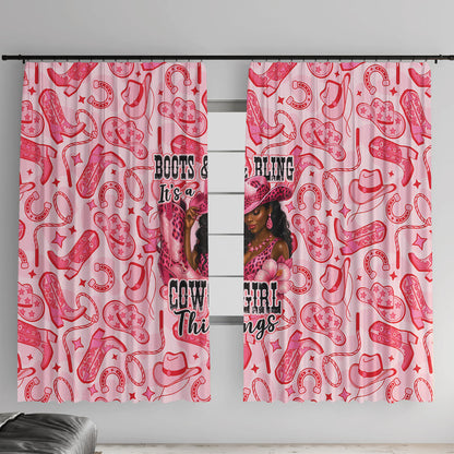 Black Cowgirl Window Curtain Boots And Bling - Pink Leopard Western Diva Melanin
