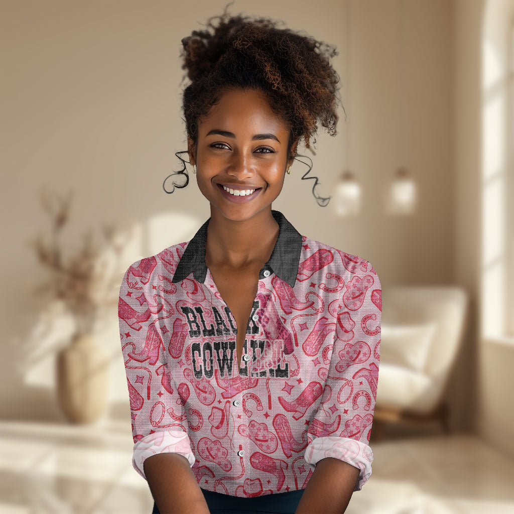Black Cowgirl Women Casual Shirt Boots And Bling - Pink Leopard Western Diva Melanin